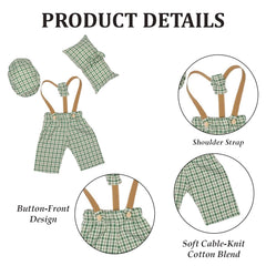 MOMISY Baby Photography Props Set, 4 Pieces, Gentleman Cap with Bow, Pillow and Dungaree (Dark Green, 0-3 Months)