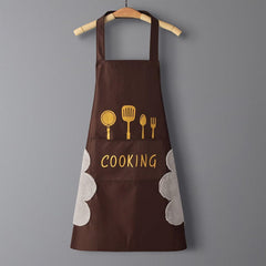 MOMISY Waterproof Kitchen Apron, Cooking Apron with Pockets, Side Towel for Hand Wiping, Suitable for Men and Women (Brown)