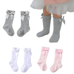 MOMISY Unisex-Babies 3 Pairs of Baby Spring Winter And Autumn Combed Cotton Long Tube Knee-High Socks (GreyWhitePink, 0-1Y)
