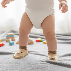 MOMISY Anti-Skid Leather Soled Shoe Ankle Length Socks For Baby Boys And Baby Girls-12 To 18 Months, Medium, Khaki