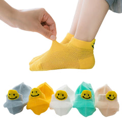 MOMISY 5 Pairs Baby Girl Boys Tube Socks Toddlers Infant Solid Color Boat Spring and Autumn Socks Stretch Baby Sock - Multicolor (Net Smiley, 1 year to 3 year)
