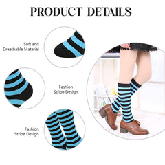 MOMISY Knee Socks for Womenand Girls Premium Cotton Blend, Breathable Long Knee High Stockings, Ultimate Comfort and Style, Ideal for Daily Use- Pack of 1 (Free Size) (Sky Blue Black)