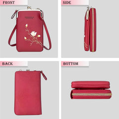 MOMISY Mobile Bag Cellphone Sling Bag Card Holder Wallet Handbag Crossbody multi-function Shoulder Bag for Girls & Women-Embroidery (Maroon)