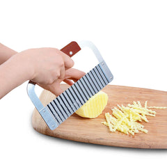 MOMISY Crinkle Cutting Tool French Fry Slicer Stainless Steel Blade Wooden Handle Vegetable Salad Chopping Knife