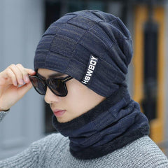 MOMISY Unisex Woolen Beanie and Fleece Lined Neck Warmer Scarf Set (Blue)