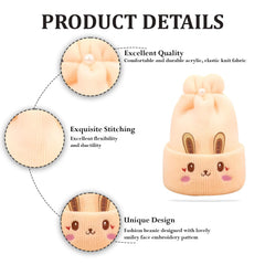 MOMISY Bunny Baby Cap, Soft Beanie Woolen Hat for Spring, Winter, Autumn, for Newborn, Infant, Toddler, Kids, Babies- 0 to 6 Months (in, Age, 0 Months, 6 Months, Peach)