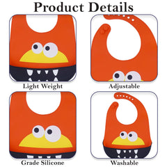 MOMISY Baby Bib For Newborn Waterproof Silicone Apron Wipeable Stain Resistant With pocket For 6 months and up (1, OrangeEye)