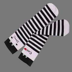 MOMISY 1 Pair of Baby Spring Winter And Autumn Combed Cotton Long Tube Knee-High Socks Suitable Age of 3 to 12 Years (IN, Age, 3 Years, 12 Years, WhiteCatStripe)