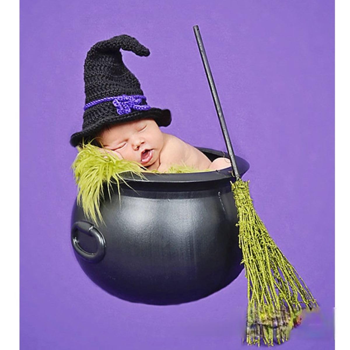 MOMISY Handmade Cute Newborn Baby Photography Props Outfits Knit Crochet Hat -Black Purple