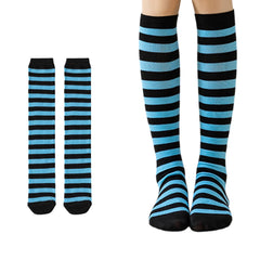 MOMISY Knee Socks for Womenand Girls Premium Cotton Blend, Breathable Long Knee High Stockings, Ultimate Comfort and Style, Ideal for Daily Use- Pack of 1 (Free Size) (Sky Blue Black)