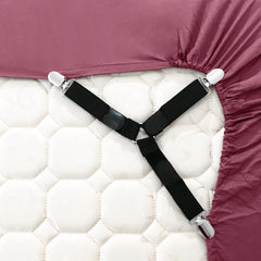 MOMISY Bed Sheet Holder Straps | Adjustable Fastener and 3 Way Mattress Cover Holder Fasteners | The Triangle Keeper with Heavy Duty Grippers Clips Black Triangle (4pc/Set) (Black)