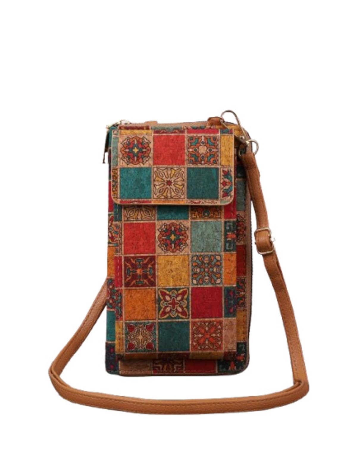 MOMISY Mobile Bag, Cellphone Sling Bag, Card Holder Wallet, Crossbody Bag, PU Leather, for Girls (Checks)