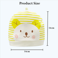 MOMISY 1 Piece Small Cartoon Design Baby Cotton Cap for Newborn Baby Boys and Girls of Age 0 to 6 Months (Cat-Yellow)