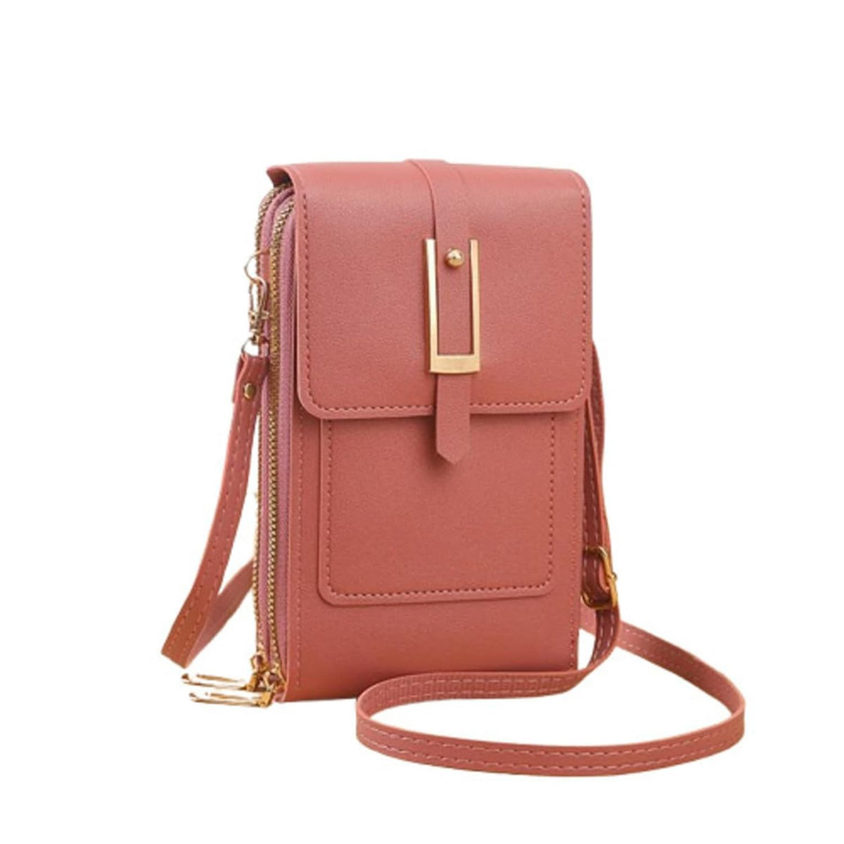 MOMISY Mobile Bag Cellphone Sling Card Holder Wallet Handbag, Transparent Screen, Crossbody Multi-function Shoulder Bag for Girls-Belt (Dark Pink)