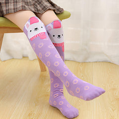 MOMISY 1 Pair of Baby Spring Winter And Autumn Combed Cotton Long Tube Knee-High Socks Suitable Age of 3 to 12 Years (IN, Age, 3 Years, 12 Years, PurpleRabbit)