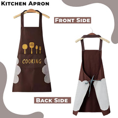 MOMISY Waterproof Kitchen Apron, Cooking Apron with Pockets, Side Towel for Hand Wiping, Suitable for Men and Women (Brown)