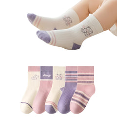 MOMISY 5 Pairs Baby kids Girl Boys Toddlers InfantmCotton Stretch Baby Socks (IN, Age, 3 Years, 5 Years, Purple Stripe)