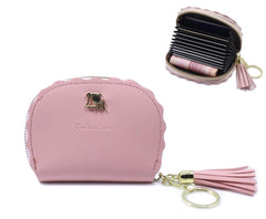 MOMISY PU Leather Women's Credit Debit Card Holder Money Wallet Purse Clutch (11 Slots Light Pink)