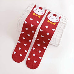 MOMISY 1 Pair of Baby Spring Winter And Autumn Combed Cotton Long Tube Knee-High Socks Suitable Age of 3 to 12 Years (IN, Age, 3 Years, 12 Years, BunnyHeart)