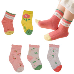 MOMISY 5 Pairs Baby kids Girl Boys Toddlers InfantmCotton Stretch Baby Socks (IN, Age, 1 Year, 3 Years, Pink Flower)
