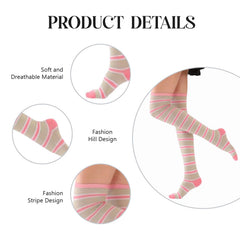 MOMISY Knee Socks for Womenand Girls Premium Cotton Blend, Breathable Long Knee High Stockings, Ultimate Comfort and Style, Ideal for Daily Use- Pack of 1 (Free Size) (Pink Khaki)