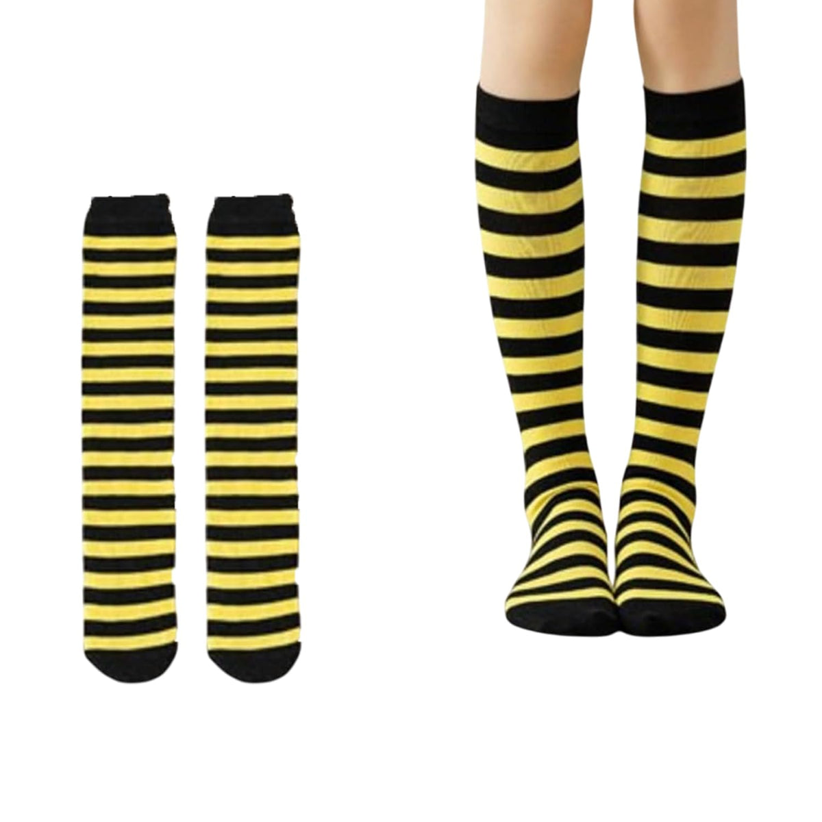 MOMISY Knee Socks for Womenand Girls Premium Cotton Blend, Breathable Long Knee High Stockings, Ultimate Comfort and Style, Ideal for Daily Use- Pack of 1 (Free Size) (Yellow Black)