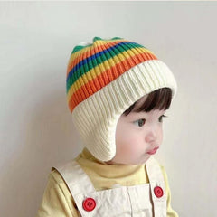 MOMISY Baby Beanie Winter Hat, Rainbow Warm Toddlers Beanies for Kids Boys & Girls Woolen Knitted Cap (6 Months - 2 Years) (Cream)