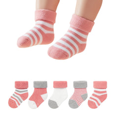 MOMISY 5 Pairs Baby kids Girl Boys Toddlers Infant Ankle Stretch Tube Socks (Pink, 0 Months-6 Months)