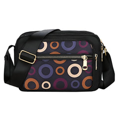 MOMISY Ladies Crossbody Bag, Nylon Shoulder Mobile Phone Purse, Circle Pattern, Black with Multi-Colour