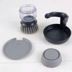 MOMISY Plastic Cleaning Brush with Soap Dispenser for Kitchen, Sink, Dish Washer with Storage Stand-Pack of 1 (Grey)