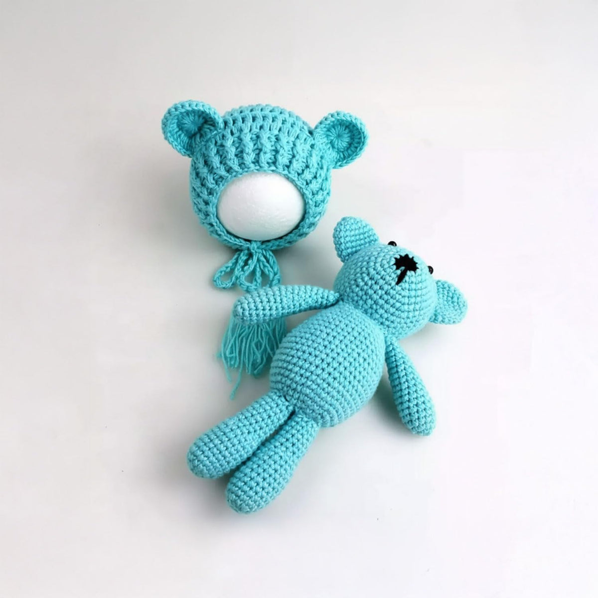 MOMISY Newborn Baby Photography Props Costume with Wool Cap (Teddy Blue, 0-6M)