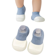 MOMISY Anti-Skid leather soled 2 Color Shoe Socks for Baby Boys and Baby Girls-12 to 24 months, Medium (Blue, 12-24 Months)
