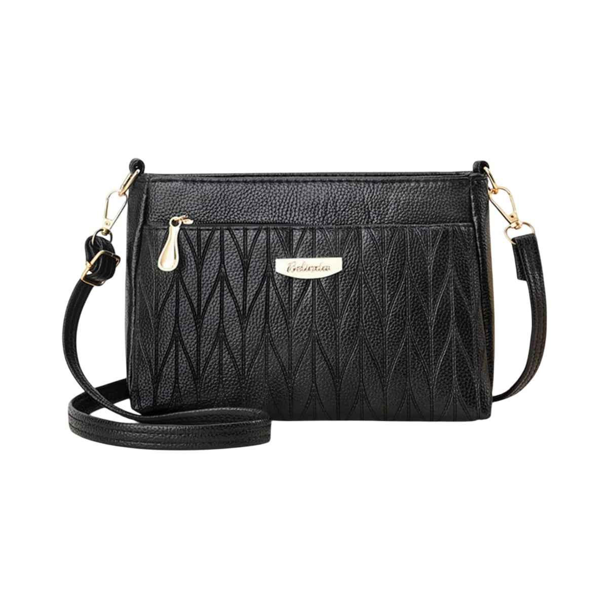 MOMISY Shoulder Sling Bag with Long Strap for Women Zipper Closure Handbags Multipurpose Crossbody Purse Ladies (Black Leaves) Size: 24 * 15 * 10cm