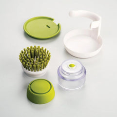 MOMISY Plastic Cleaning Brush with Soap Dispenser for Kitchen, Sink, Dish Washer with Storage Stand-Pack of 1 (Green)