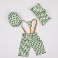 MOMISY Baby Photography Props Set, 4 Pieces, Gentleman Cap with Bow, Pillow and Dungaree (Dark Green, 0-3 Months)