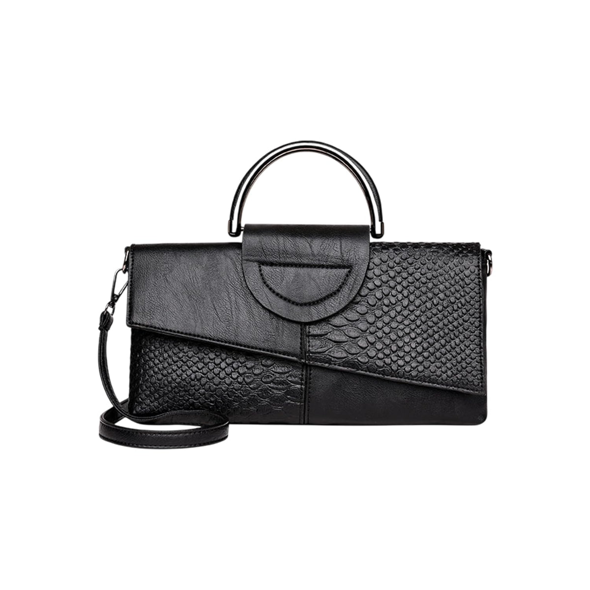 MOMISY Crocodile Pattern Hand Bag PU Leather Shoulder Bags for Women with Detachable and Adjustable Shoulder Strap Handbags for Girls (Black)