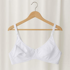 MOMISY Maternity Nursing Bra for Women | Non-Padded Cotton Blend | Wire-Free V-Neck Feeding Bra (Size 38 White)