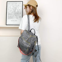 MOMISY Backpack Purse Women Vintage Multipurpose Rucksack Design handbag and Shoulder Bag PU Leather Travel Daypack Bag Waterproof Ladies Girls College School Bag-Grey