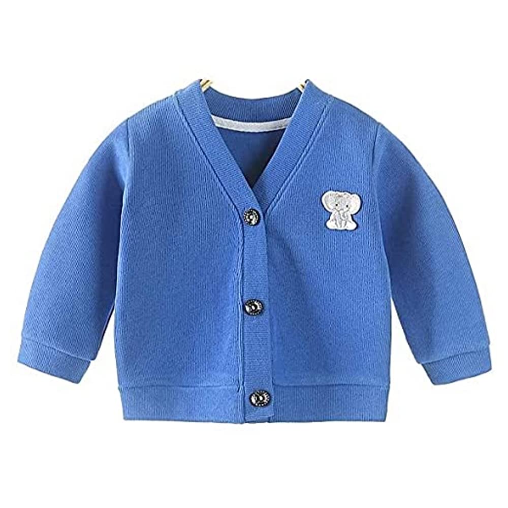 MOMISY Baby Boy & Girls Cotton Blend Sweater Jacket Front Open V-Neck Cardigan (Blue, 2-3 Years)