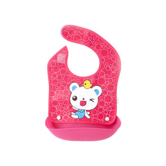 MOMISY Baby Bib For Newborn Waterproof Silicone Apron Wipeable Stain Resistant With pocket For 6 months and up (DarkPink Bear)