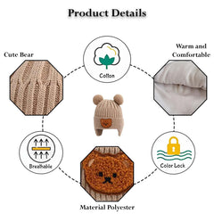 MOMISY Baby Beanie Winter Hat, Rainbow Warm Toddlers Beanies for Kids Boys & Girls Woolen Knitted Cap (6 Months - 2 Years) (Bear Khaki)