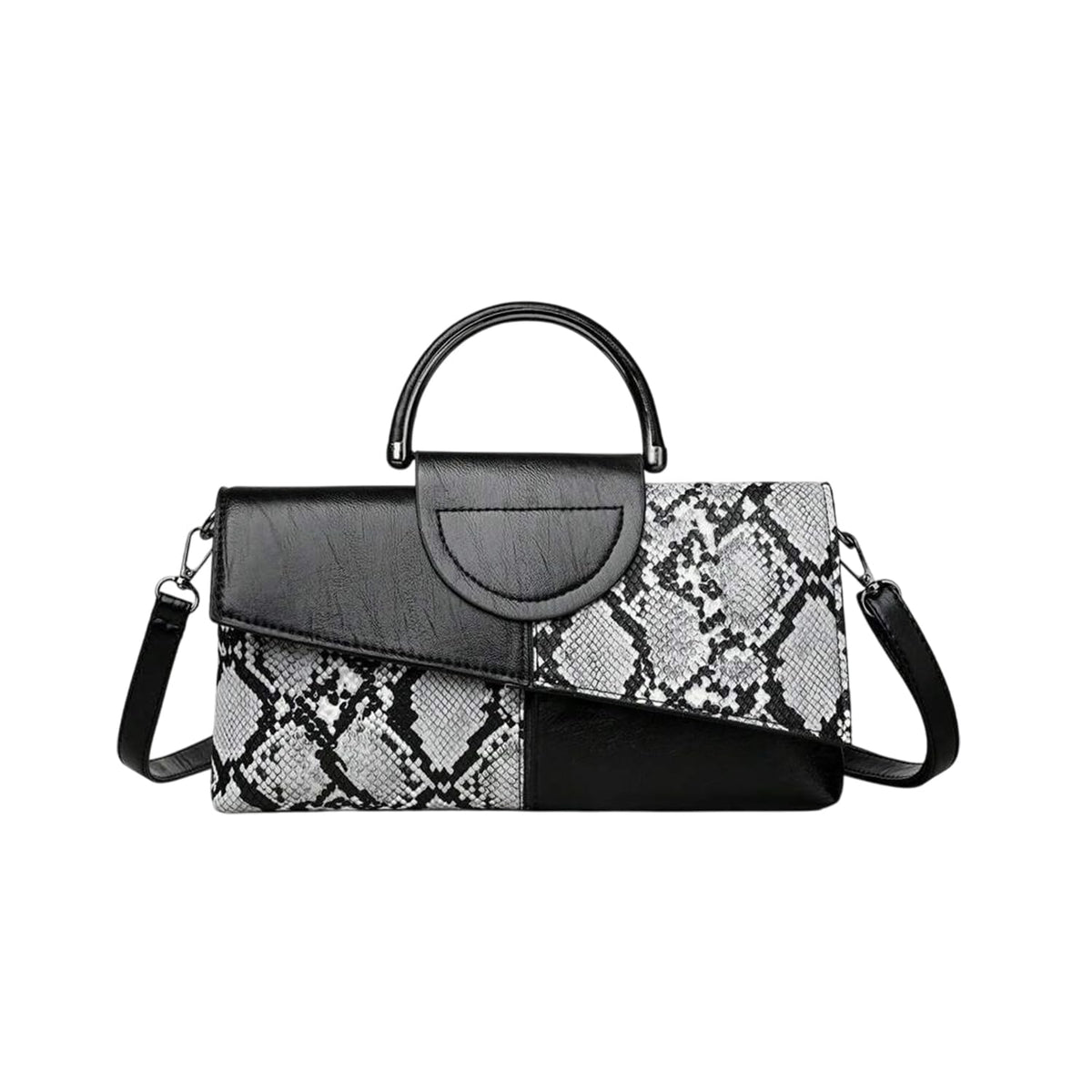 MOMISY Crocodile Pattern Hand Bag PU Leather Shoulder Bags for Women with Detachable and Adjustable Shoulder Strap Handbags for Girls (BlackWhite)