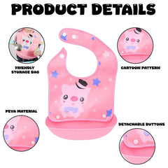 MOMISY Baby Bib For Newborn Waterproof Silicone Apron Wipeable Stain Resistant With pocket For 6 months and up (Pink-Pig)