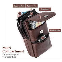MOMISY Leather Crossbody Sling Bag, Mobile Cell Phone and Passport Holder, Travel Waist Pouch Holster for Men and Women (Dark Brown)