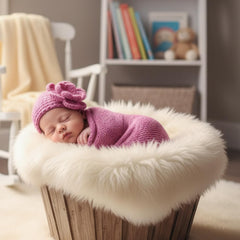 MOMISY Newborn Photography Photoshoot Prop, Crochet Costume Set, Knitted Sleep Bag with Flower Cap-Purple
