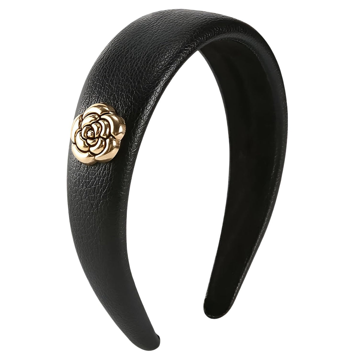 MOMISY Headbands, Plain Artificial Leather Hairbands for Girls, Women (Black, Free)