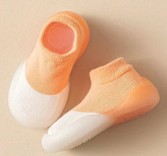 MOMISY Anti-Skid leather soled 2 Color Shoe Socks for Baby Boys and Baby Girls-12 to 24 months, Medium (Orange, 12-24 Months)