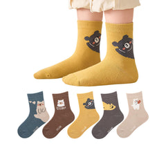 MOMISY 5 Pairs Girl Boys Tube Socks Toddlers Infant Solid Color Boat Spring and Autumn Socks Stretch Baby kids Sock (IN, Age, 12 Months, 3 Years, CuteBear)
