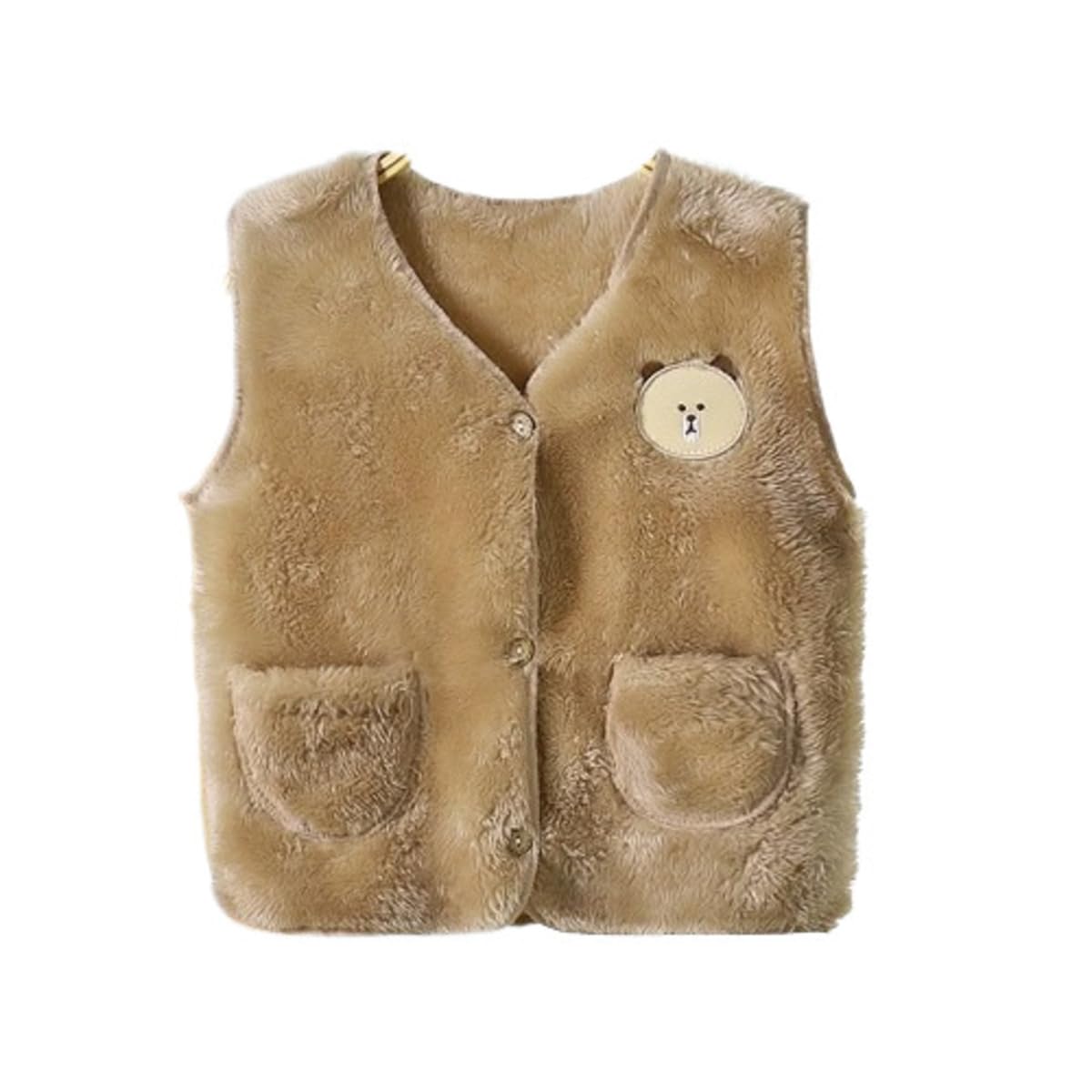 MOMISY Unisex Baby Girls Boys Faux Fur Sleeveless Vest Coat Lightweight V-Neck Short Gilet for Toddler (2 to 3 Years, Khaki)