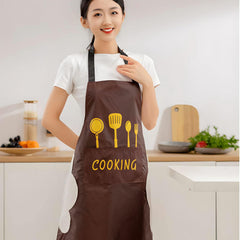 MOMISY Waterproof Kitchen Apron, Cooking Apron with Pockets, Side Towel for Hand Wiping, Suitable for Men and Women (Brown)